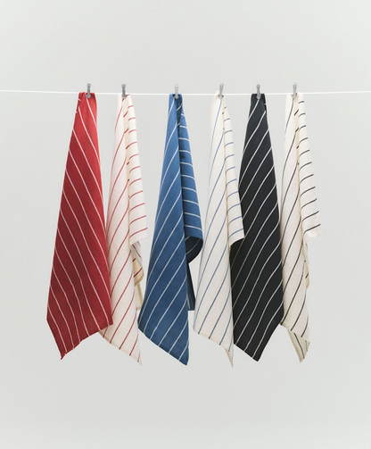 Outdoor Market Tea Towel Set of 2 - Beige With Red Stripe
