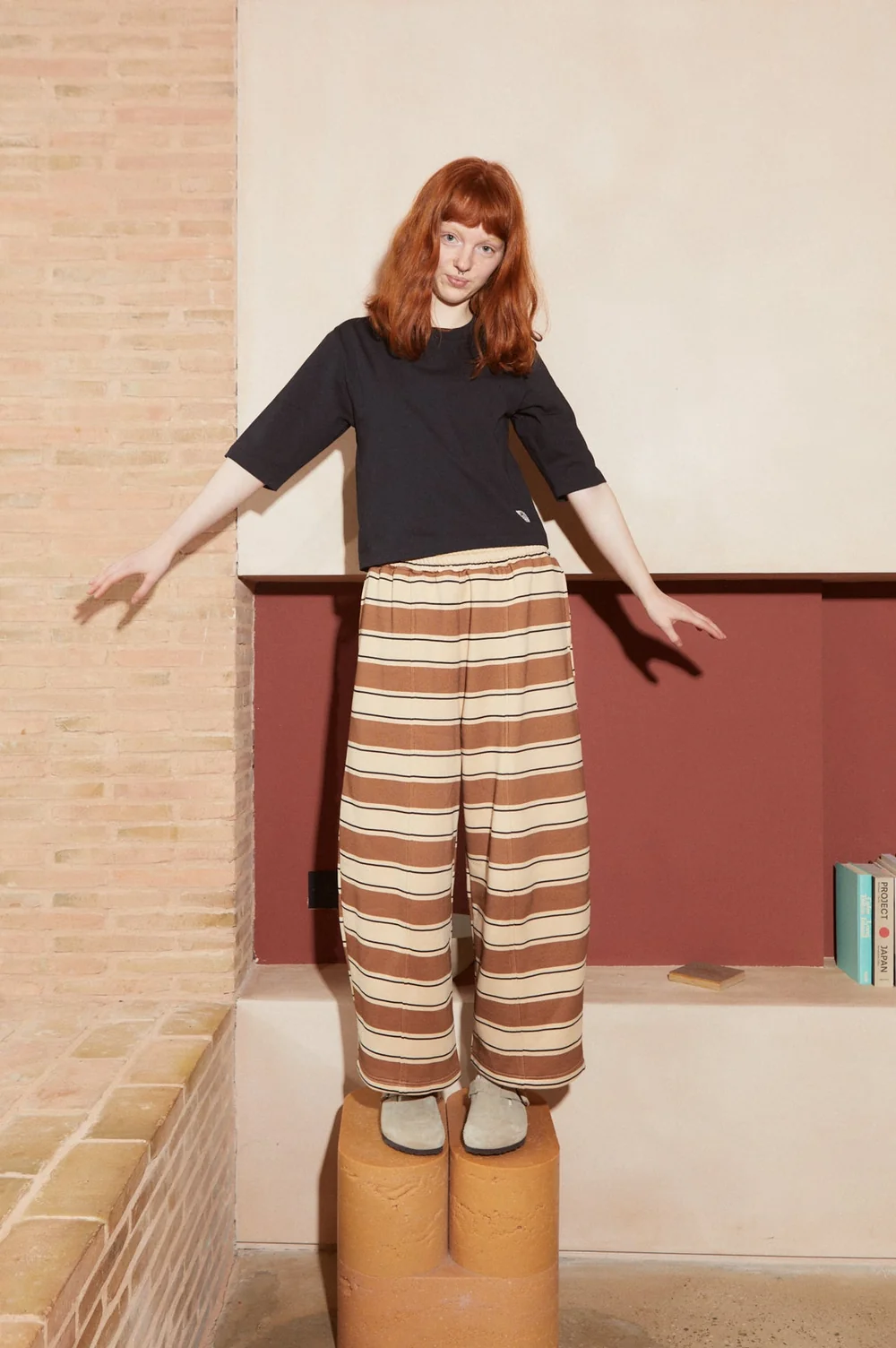 Gerald Trousers Choc + Ruby Stripe