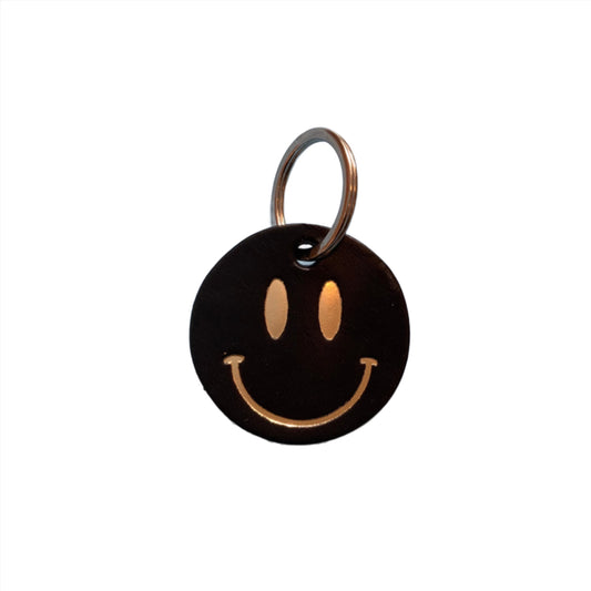 Smiley Leather Key Ring - Black