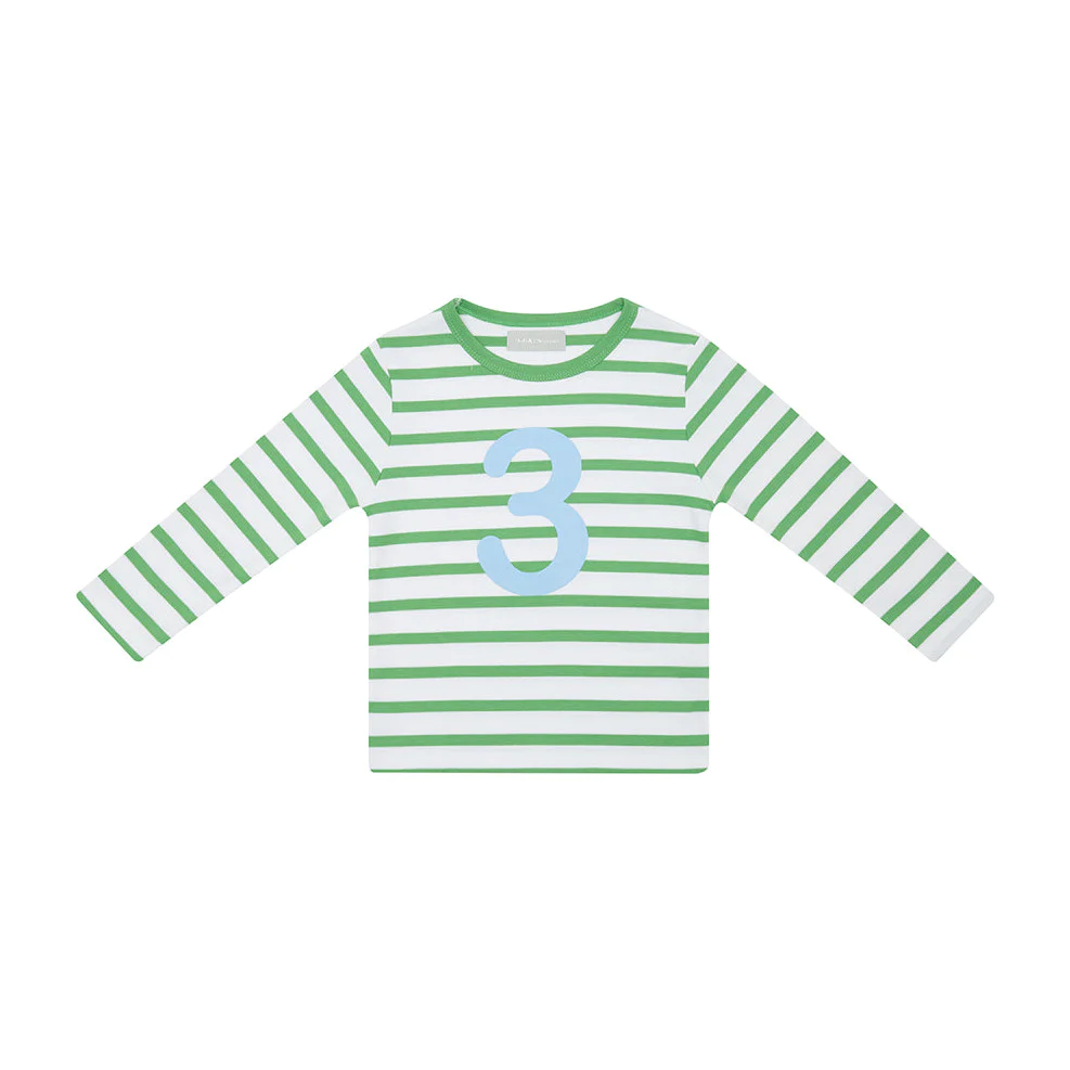 Grass Green & White Breton Striped Number T Shirt