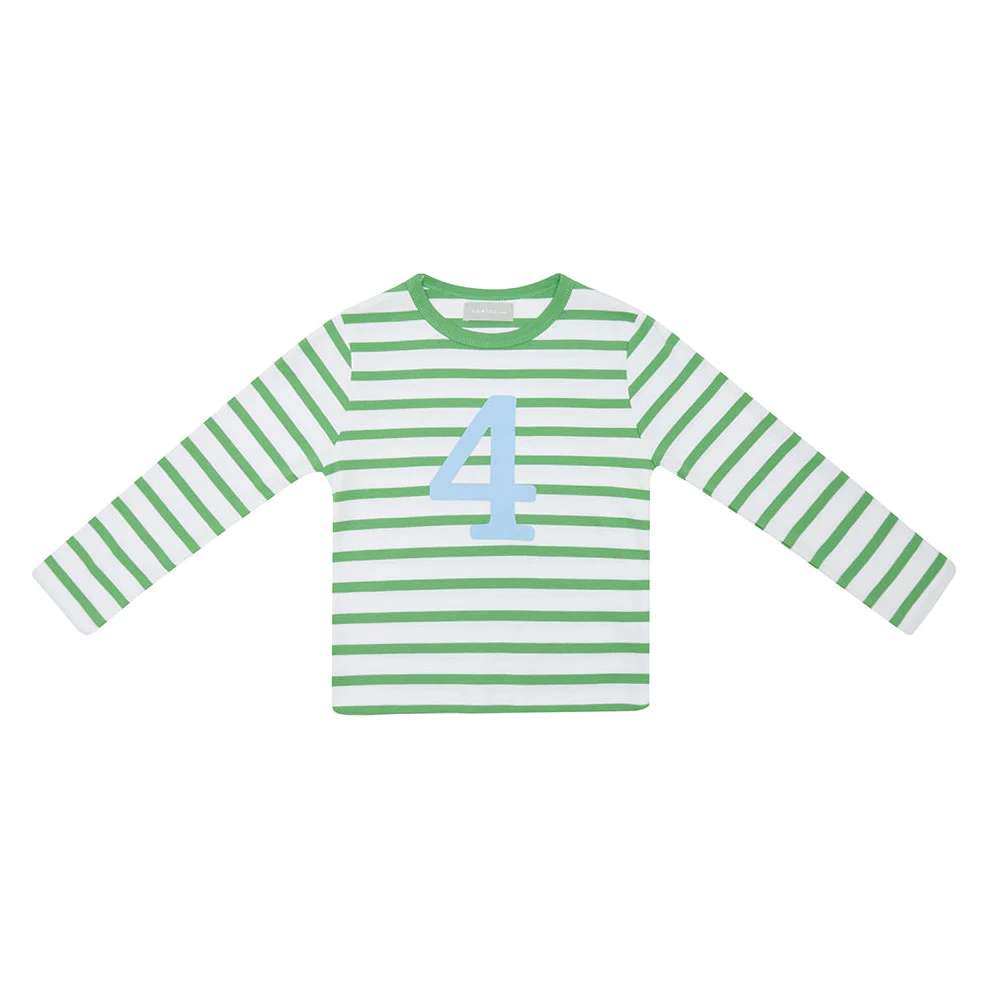 Grass Green & White Breton Striped Number T Shirt