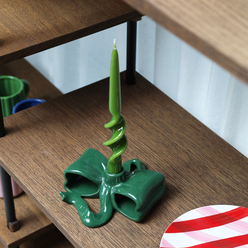 Candle Holder Ribbon Green