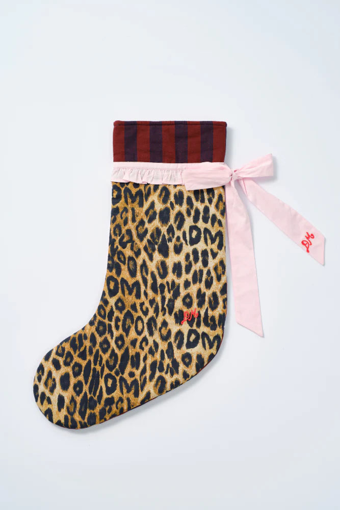 Patchwork Bow Christmas Stocking - Pink, Leopard & Stripe