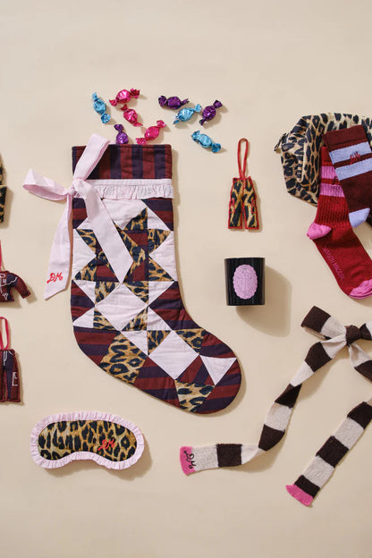 Patchwork Bow Christmas Stocking - Pink, Leopard & Stripe