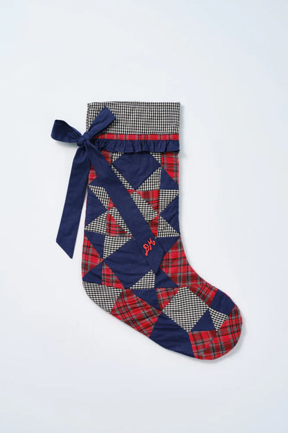 Patchwork Bow Christmas Stocking - Navy, Gingham & Red Check