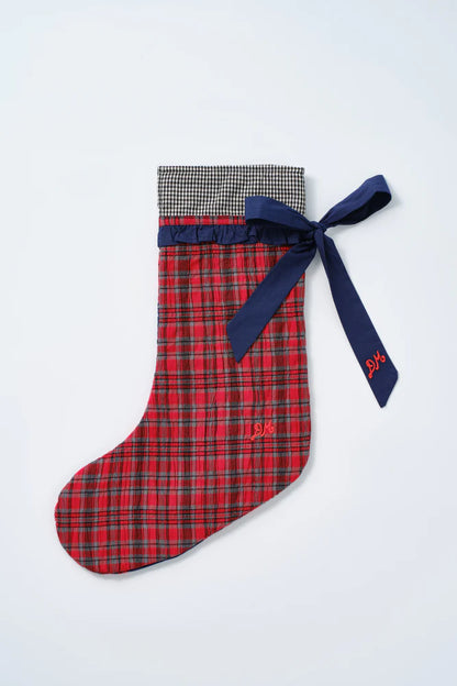 Patchwork Bow Christmas Stocking - Navy, Gingham & Red Check