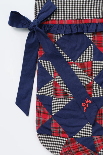 Patchwork Bow Christmas Stocking - Navy, Gingham & Red Check