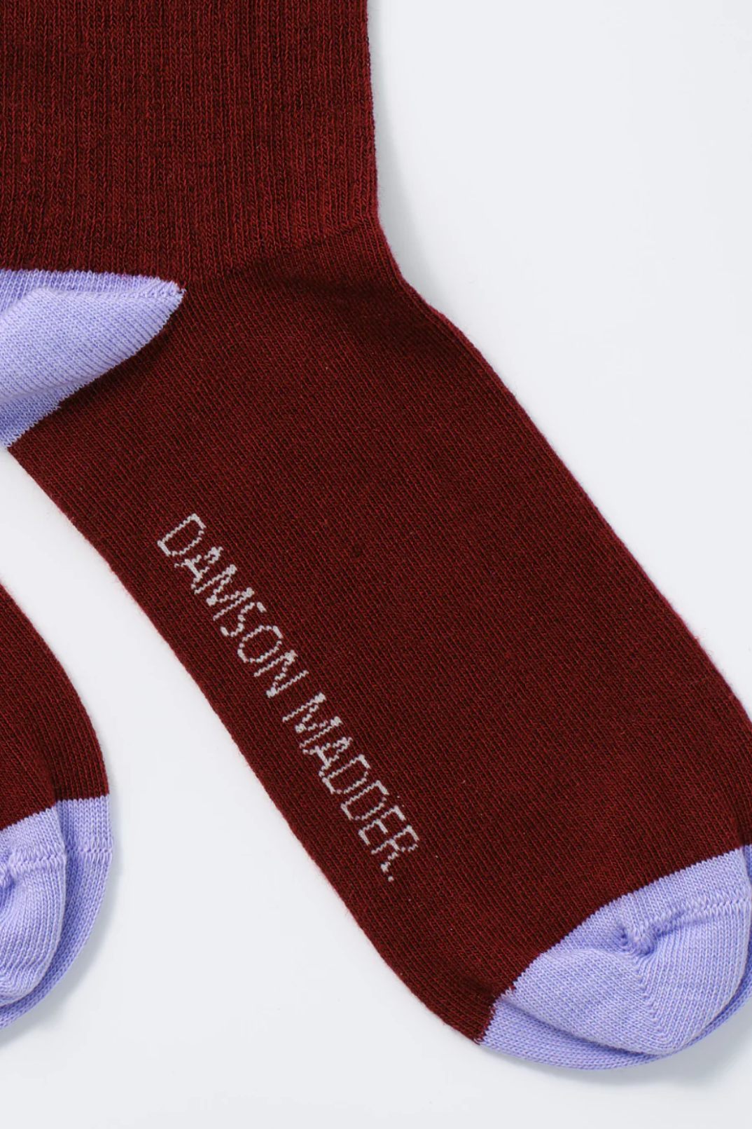 Calf Length Socks - Burgundy With Lilac Strpe