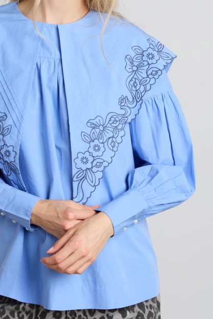 Candy Embroidered Collar Blouse - Blue