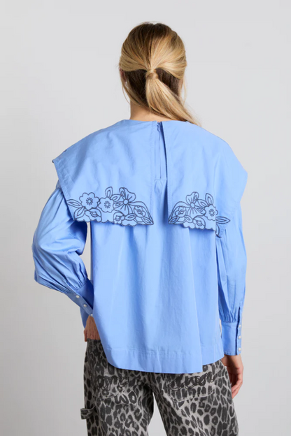 Candy Embroidered Collar Blouse - Blue