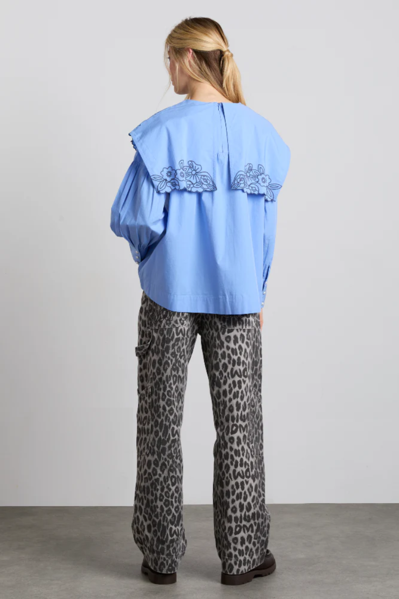 Candy Embroidered Collar Blouse - Blue