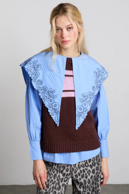 Candy Embroidered Collar Blouse - Blue