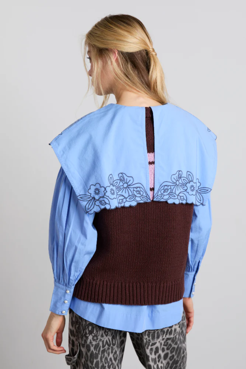 Candy Embroidered Collar Blouse - Blue