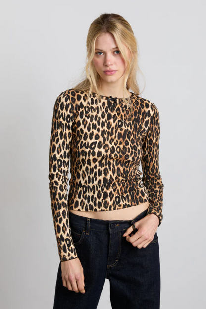 Lua Pointelle Long Sleeved Top - Leopard