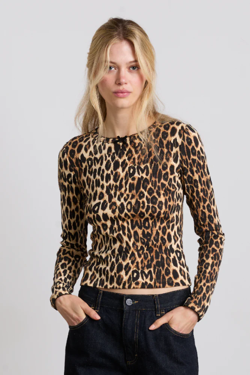 Lua Pointelle Long Sleeved Top - Leopard