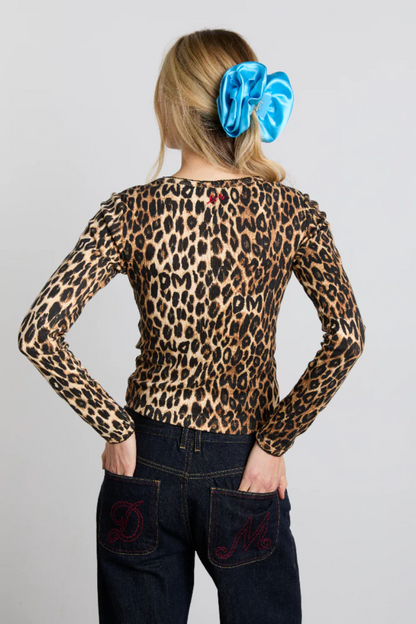 Lua Pointelle Long Sleeved Top - Leopard