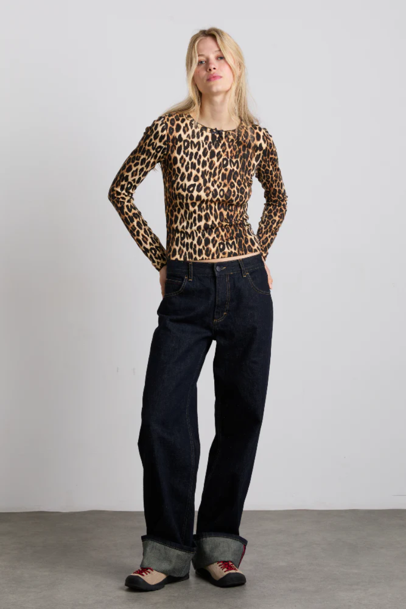 Lua Pointelle Long Sleeved Top - Leopard