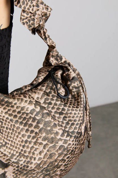 Ruched Snake Print Kidney Bag