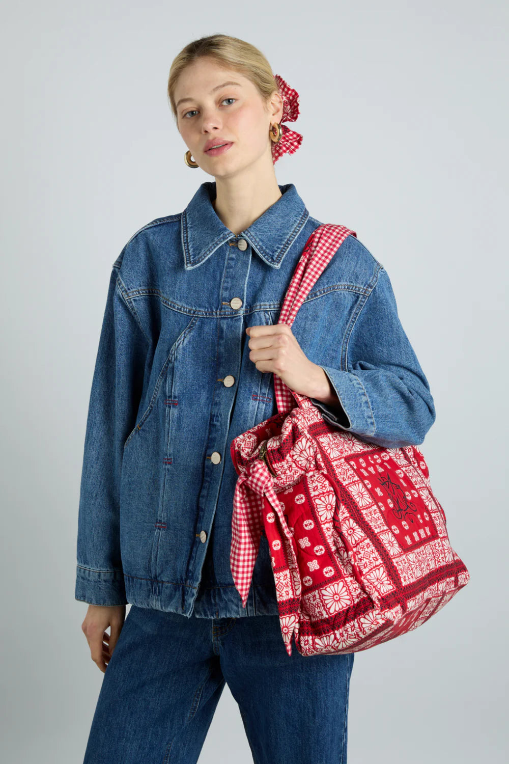 Quilted Tote Bag Red Bandana Print