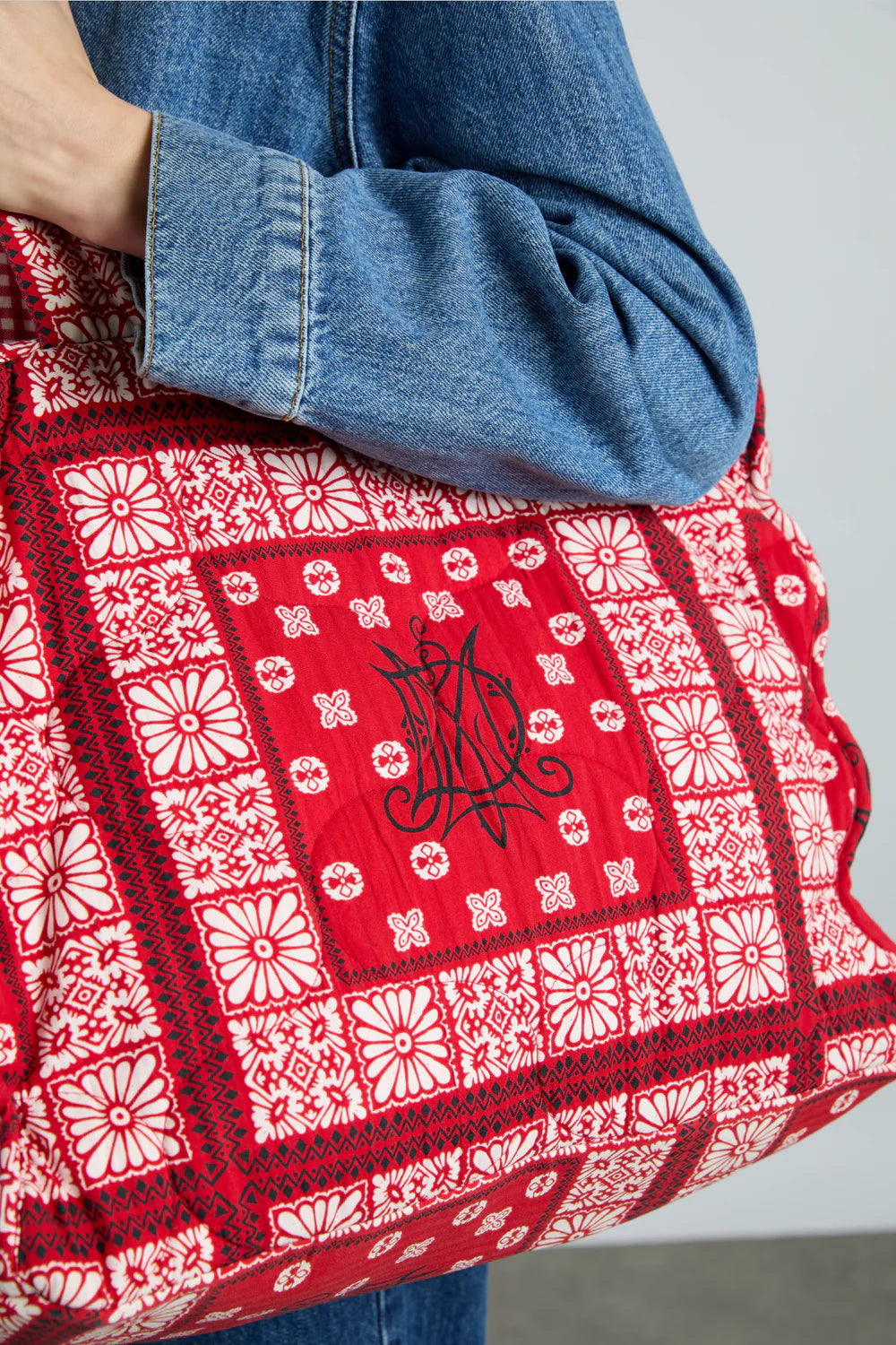 Quilted Tote Bag Red Bandana Print