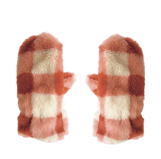 Furry Checked Mittens