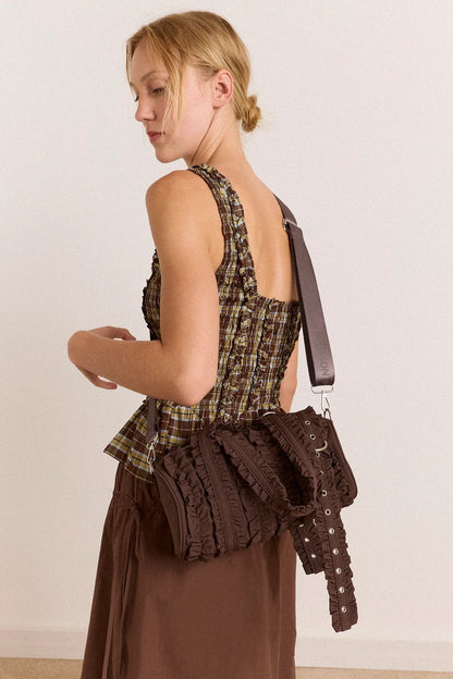 Waverly Mini Ruffle Barrel Bag - Chocolate