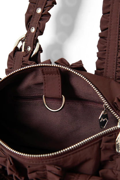 Waverly Mini Ruffle Barrel Bag - Chocolate