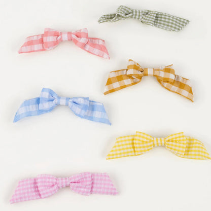 Set Of 6 Gingham Bow Hair Clips