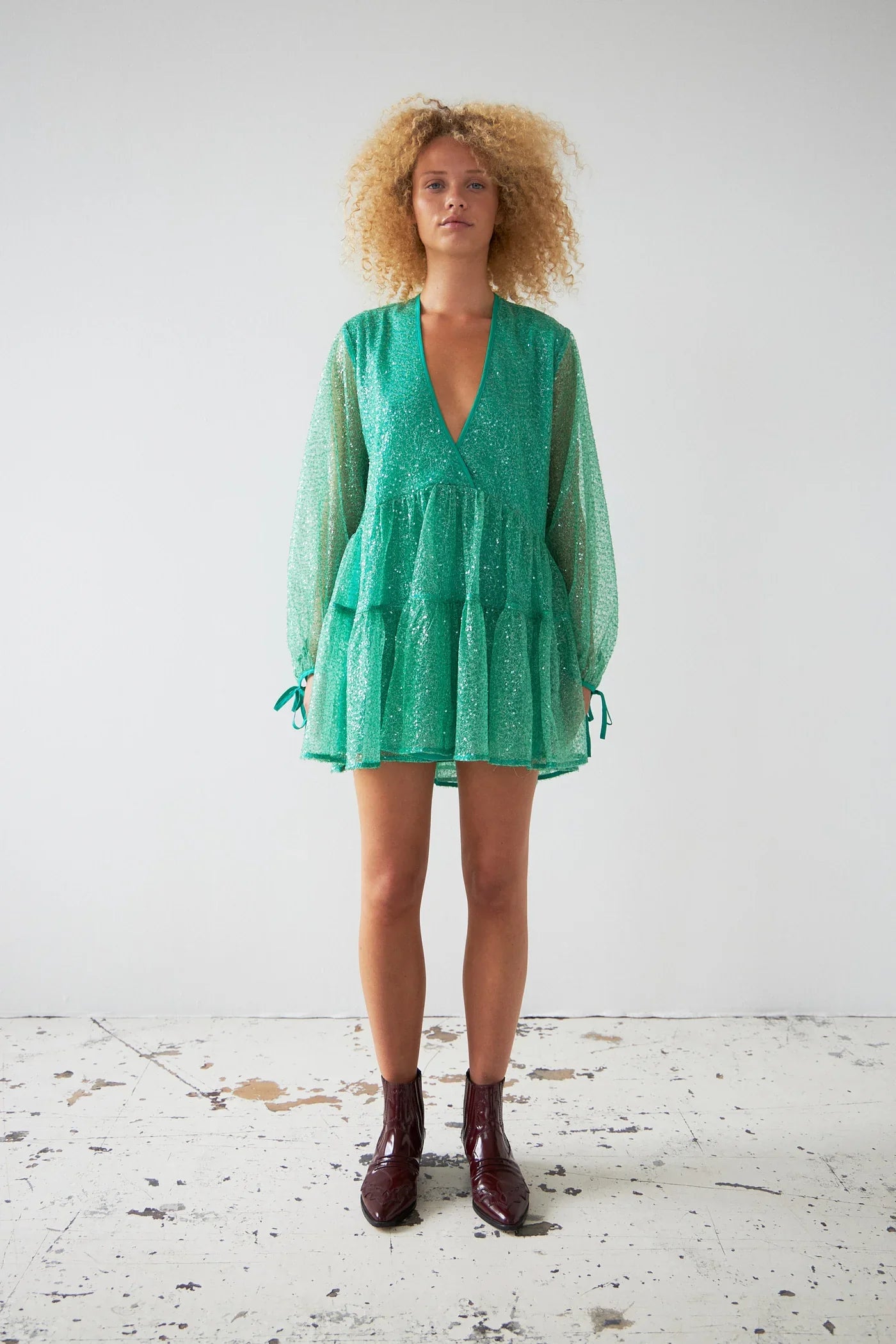 W ROTATES Sequins Mini Dress Bright Mint