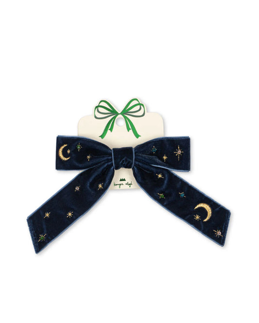 Velvet Bow Hair Clip - Pearly Navy