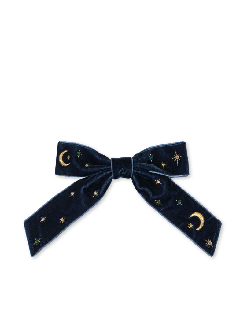Velvet Bow Hair Clip - Pearly Navy