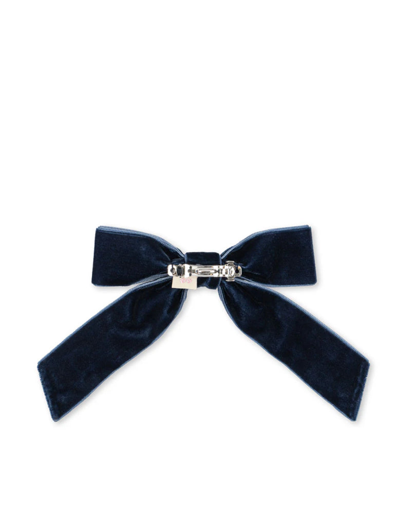Velvet Bow Hair Clip - Pearly Navy