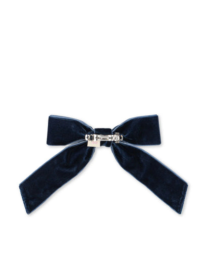 Velvet Bow Hair Clip - Pearly Navy