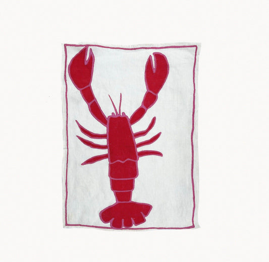 Embroidered Lobster Tea Towel