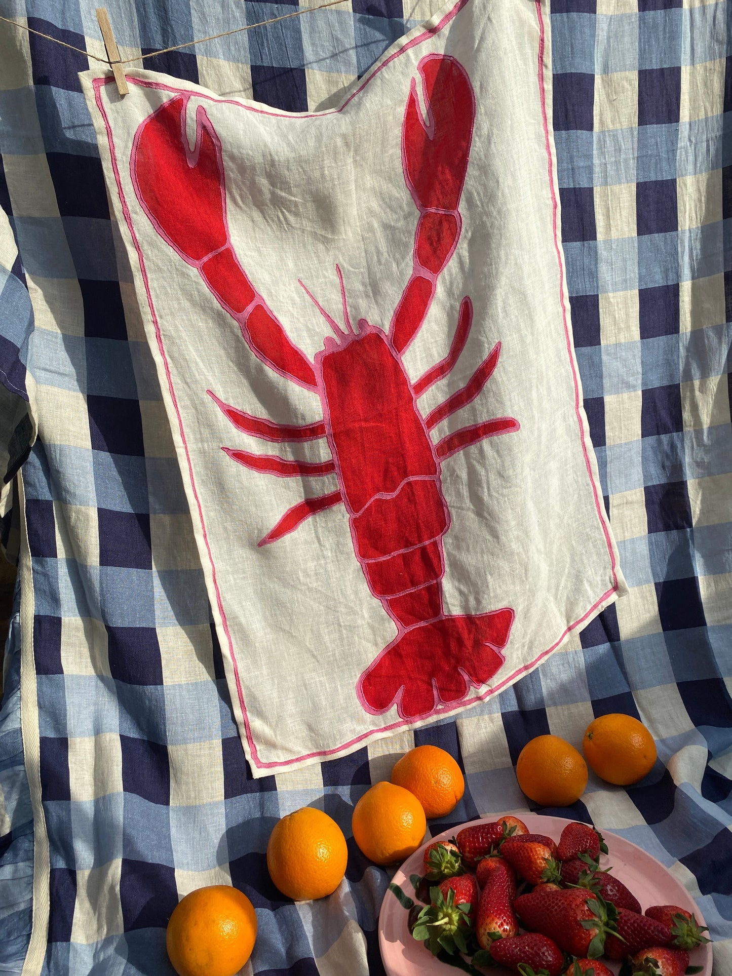 Embroidered Lobster Tea Towel