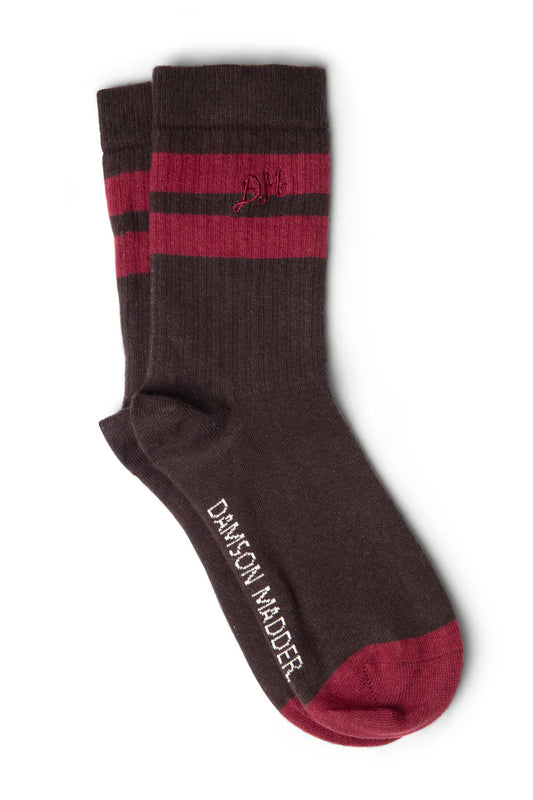 Sporty Calf Socks - Choc & Burgundy Stripe
