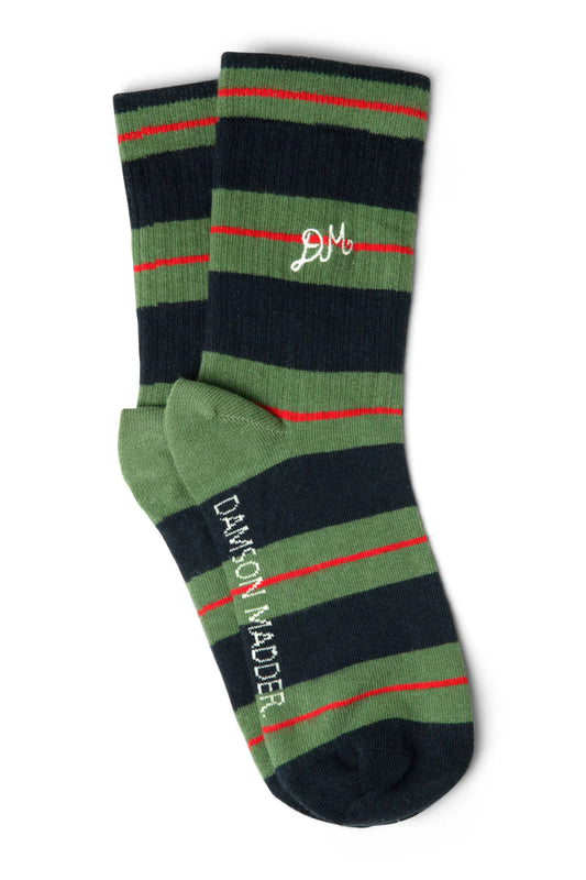 Sporty Calf Ribbed Socks - Olive Multistripe