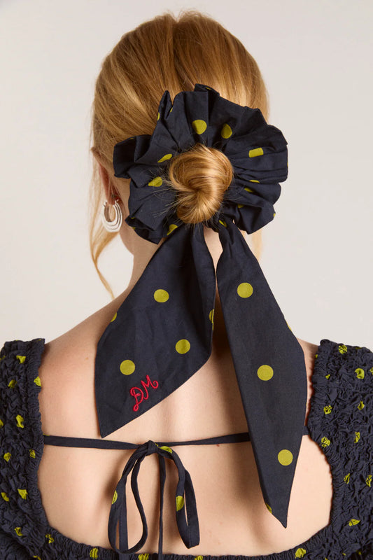 Malinda Navy & Olive Spot Tie Scrunchie