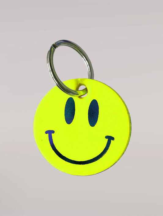 Smiley Leather Key Ring - Neon