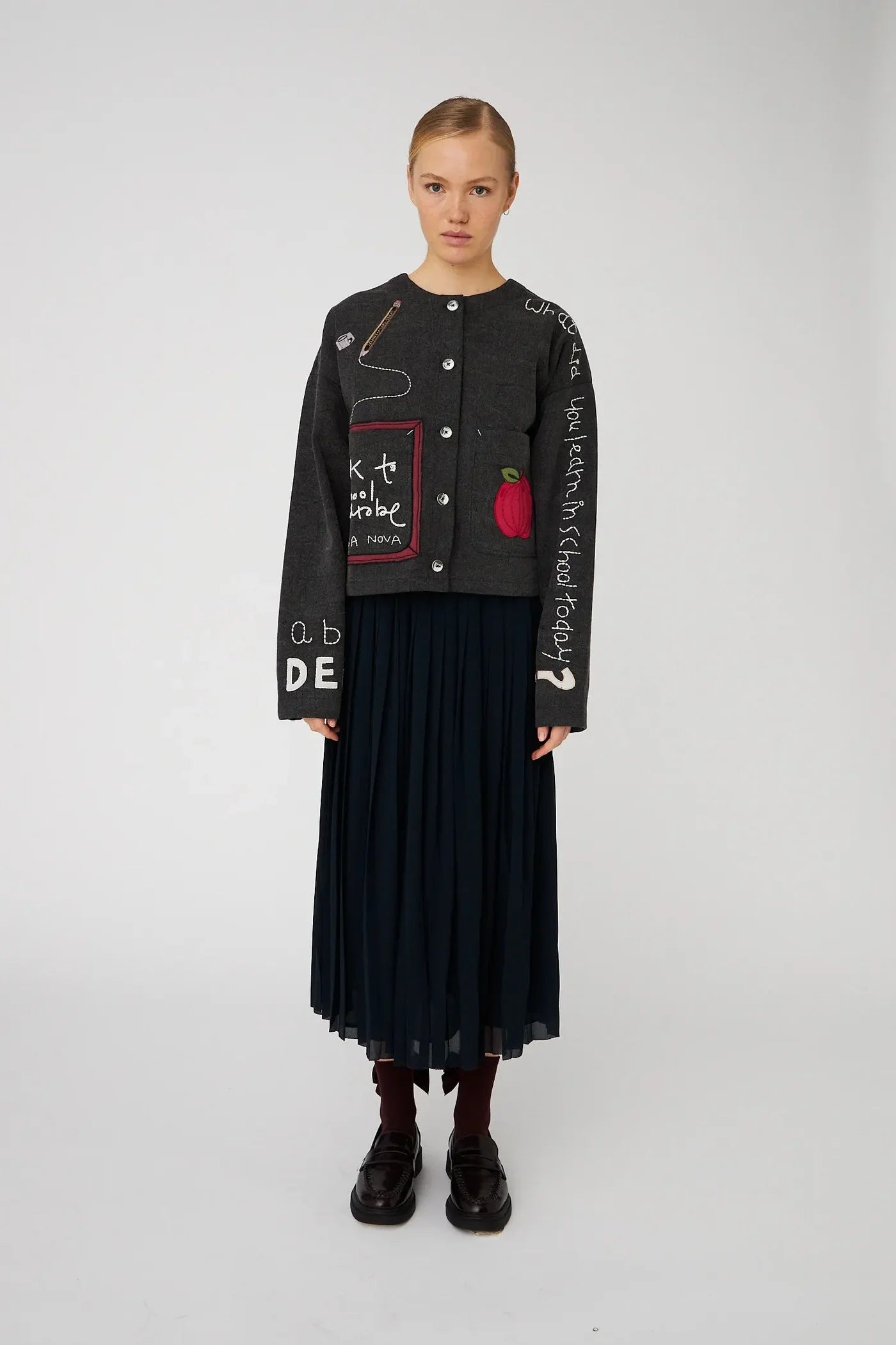Embroidered Back To School Jacket: Almost Black