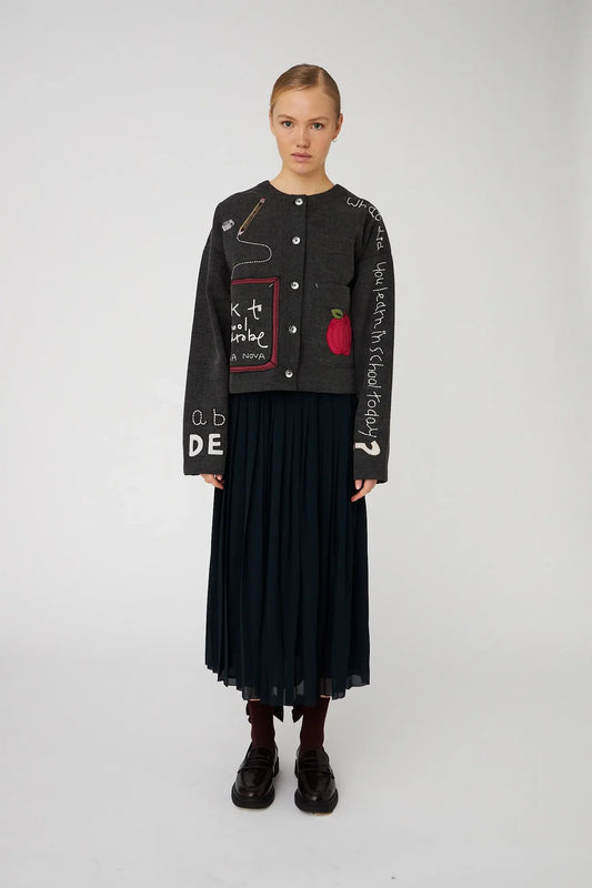 Embroidered Back To School Jacket: Almost Black