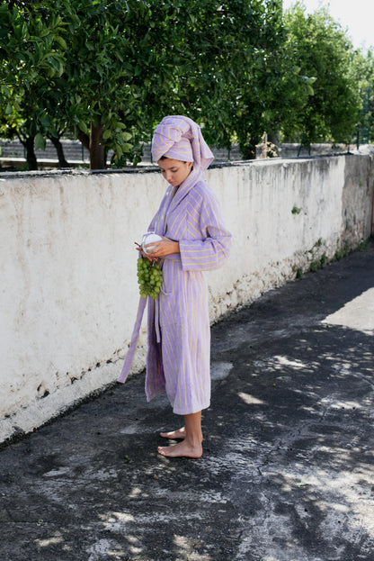 Naram Bathrobe lilac & Neon Yellow