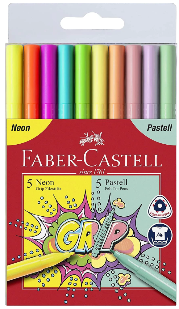 Faber Castle Neon & Pastel Set Of 10 Grip Colour Markers