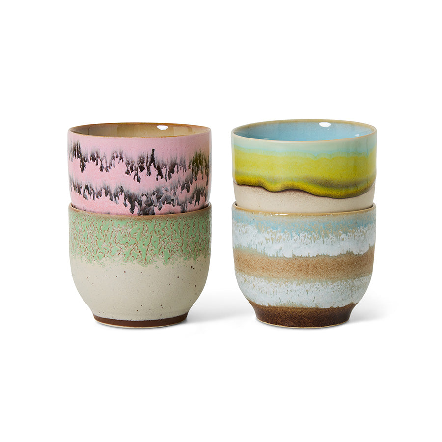 70s Ceramics Cafe Cups - Deco Set Of 4