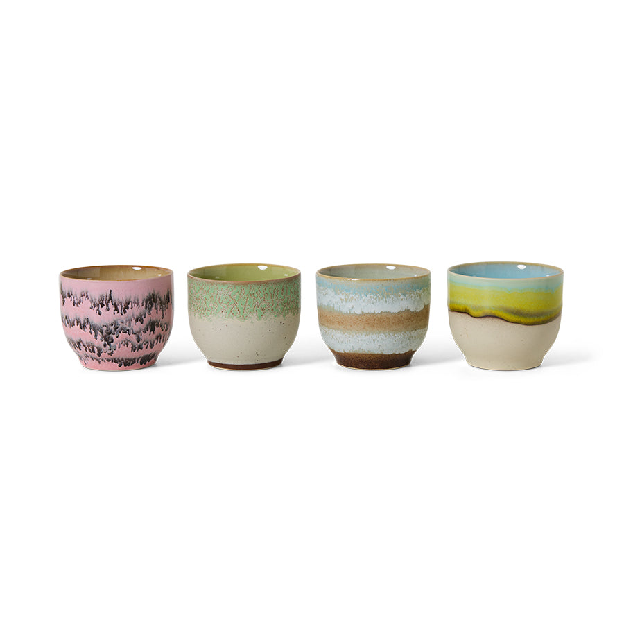 70s Ceramics Cafe Cups - Deco Set Of 4