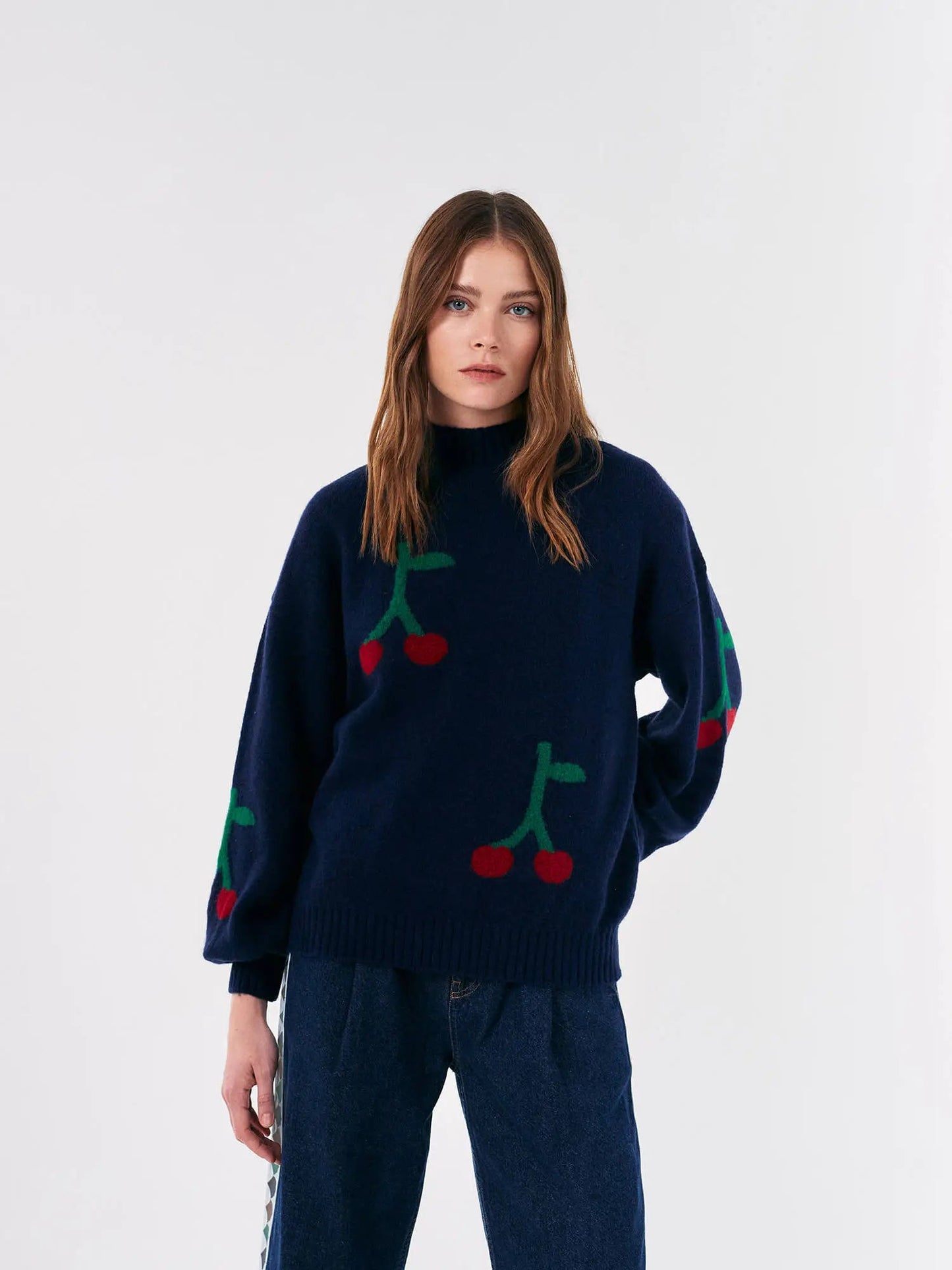 Cherry Print Turtle Neck Jumper