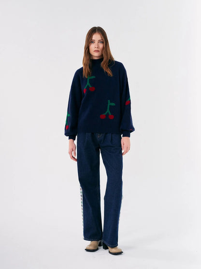 Cherry Print Turtle Neck Jumper