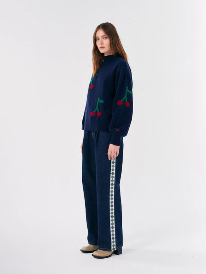 Cherry Print Turtle Neck Jumper