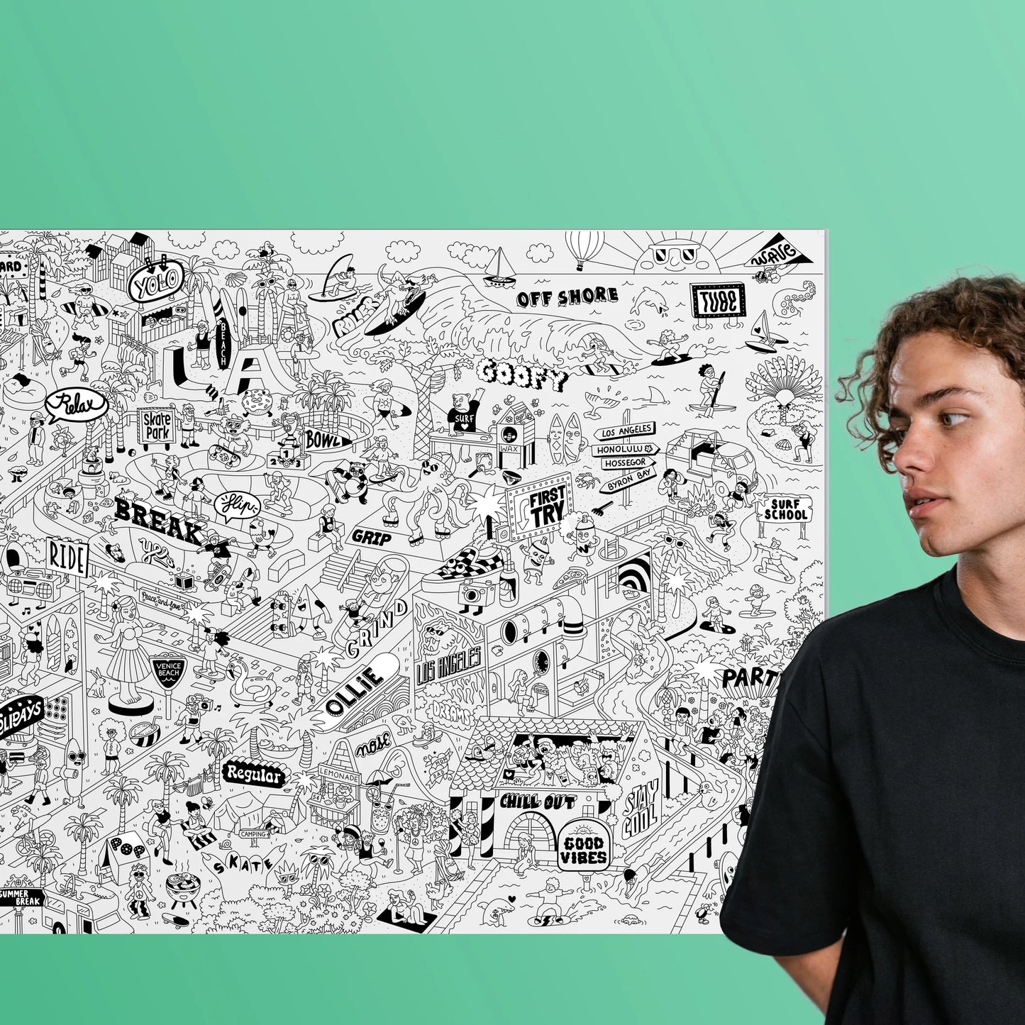 Giant Colouring Poster: Surf & Skate