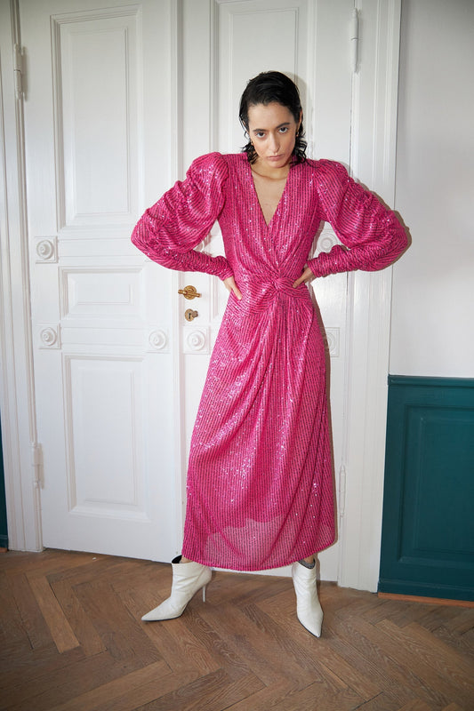 W ROTATES Midi Sequin Dress - Pink